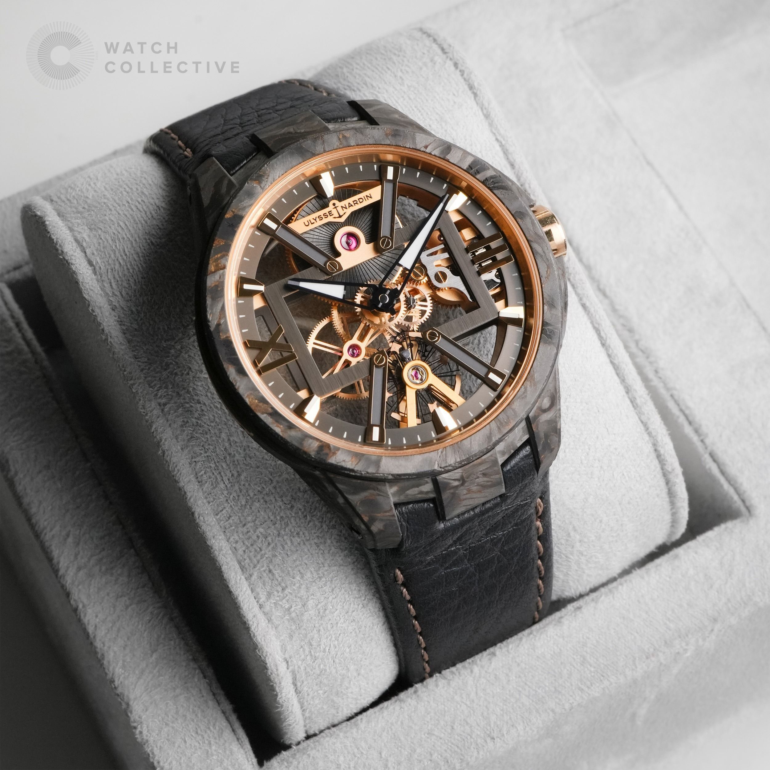 🤦🏻‍♂️40% OFF RETAIL🤦🏻‍♂️Ulysse Nardin Blast Skeleton X 3715-260/CARB (Category: Watches) located in Singapore. Submitted by w.coll (Listing ID 1314054157, Image 1). Description: Ulysse Nardin Blast Skeleton x Executive Carbonium Gold Reference Number: 3715-260/CARB Condition: Brand New Comes with: Complete Set Size: 43mm Case material: Carbonium Strap material: Leather Dated: Jun 2024 --- Pm to reach out for more info Open to trade with Rolex