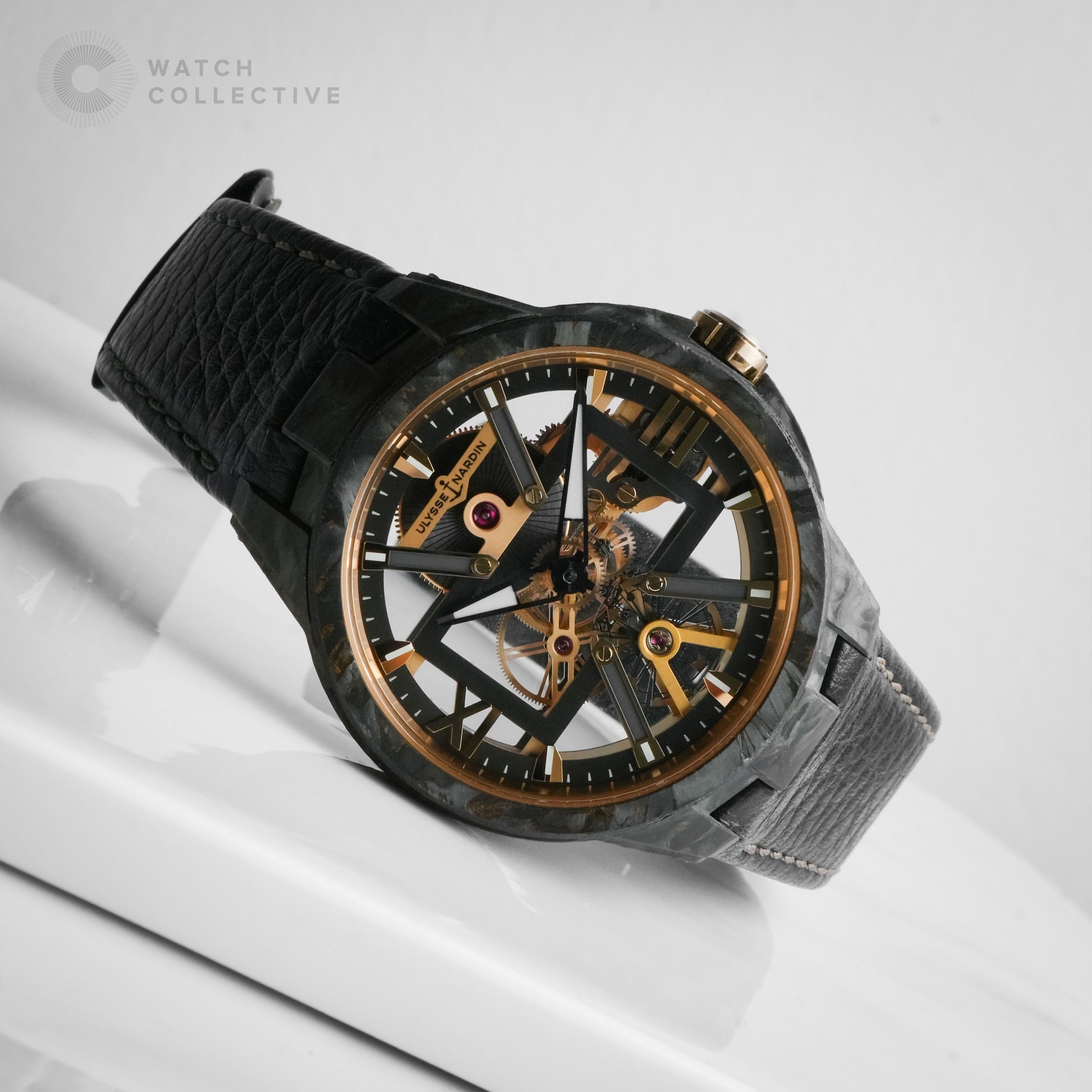 🤦🏻‍♂️40% OFF RETAIL🤦🏻‍♂️Ulysse Nardin Blast Skeleton X 3715-260/CARB (Category: Watches) located in Singapore. Submitted by w.coll (Listing ID 1314054157, Image 2). Description: Ulysse Nardin Blast Skeleton x Executive Carbonium Gold Reference Number: 3715-260/CARB Condition: Brand New Comes with: Complete Set Size: 43mm Case material: Carbonium Strap material: Leather Dated: Jun 2024 --- Pm to reach out for more info Open to trade with Rolex