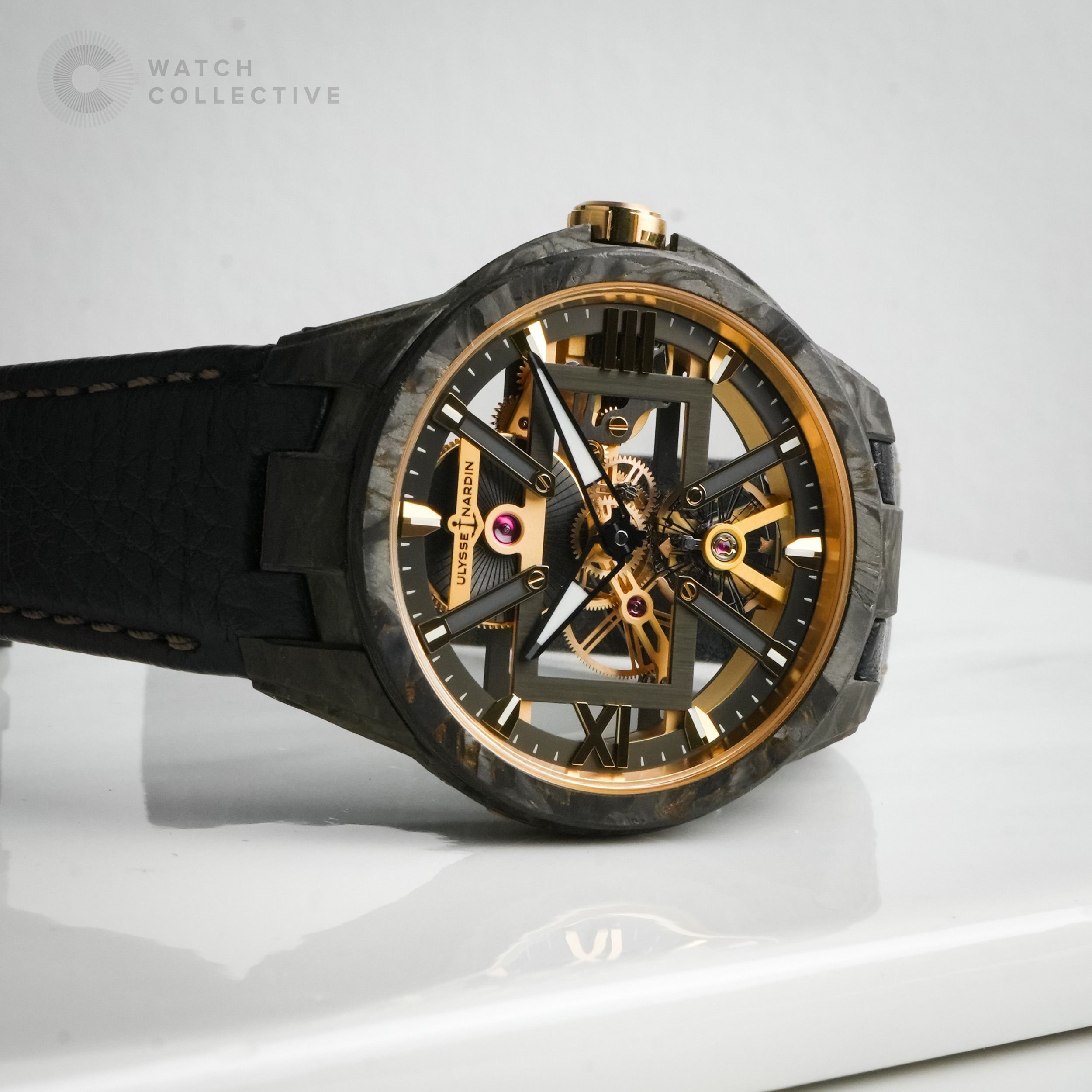 🤦🏻‍♂️40% OFF RETAIL🤦🏻‍♂️Ulysse Nardin Blast Skeleton X 3715-260/CARB (Category: Watches) located in Singapore. Submitted by w.coll (Listing ID 1314054157, Image 3). Description: Ulysse Nardin Blast Skeleton x Executive Carbonium Gold Reference Number: 3715-260/CARB Condition: Brand New Comes with: Complete Set Size: 43mm Case material: Carbonium Strap material: Leather Dated: Jun 2024 --- Pm to reach out for more info Open to trade with Rolex