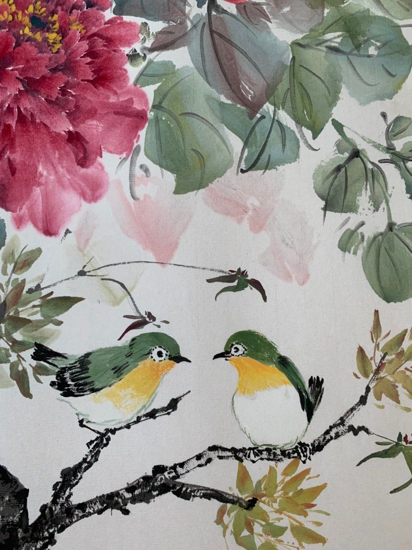 水墨畫- 牡丹花下的愛鳥(2407134021), 興趣及遊戲, 手作&自家 水墨畫- 牡丹花下的愛鳥(2407134021), 興趣及遊戲, 手作&自家