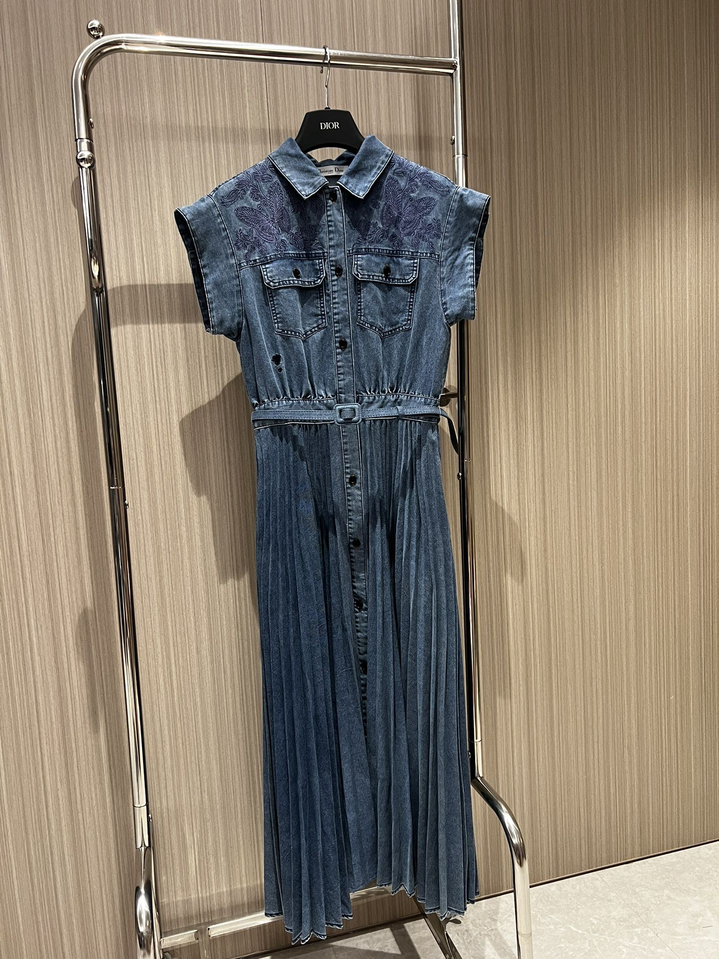 Authentic dior butterfly pleated denim dress