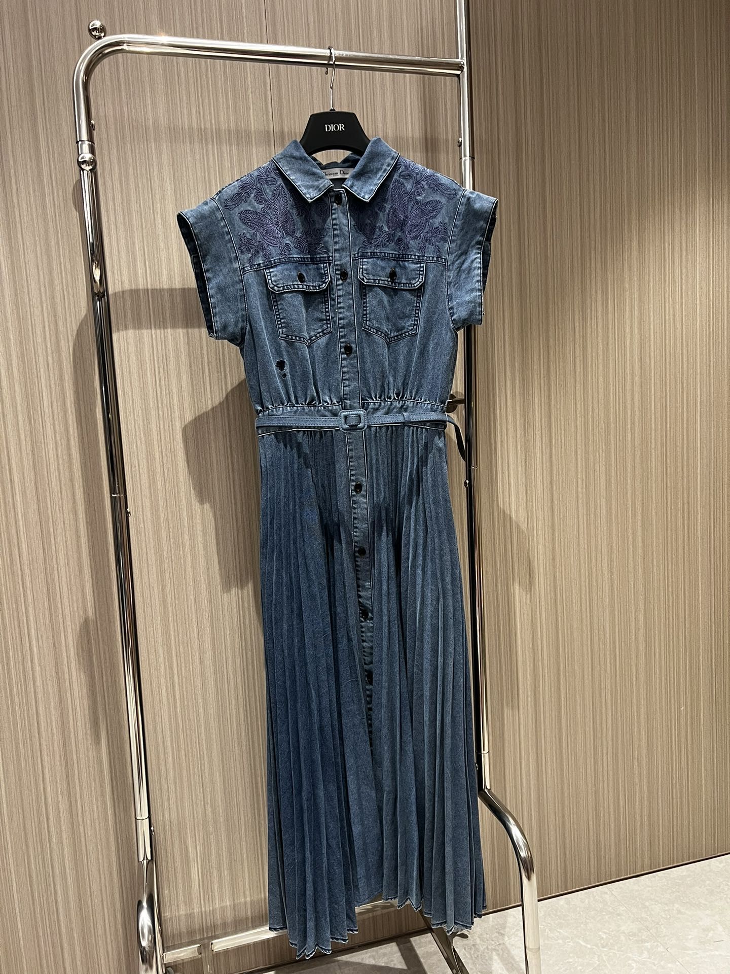 Authentic dior butterfly pleated denim dress