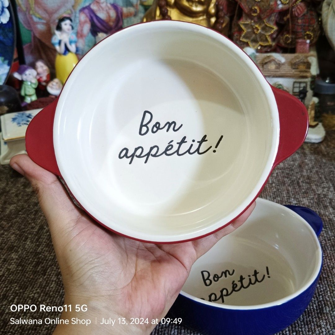 BON APPETIT MICROWAVABLE BAKEWARE DISH BOWL • SOLD PER PC (Category: Bakeware) located in Mabalacat. Submitted by salwanaonlineshop (Listing ID 1313989111, Image 2). Description: BON APPETIT ROUND MICROWAVABLE DISH / BOWL 360ml • BAKEWARE • SOLD PER PIECE 🇯🇵 Like New / No signs of usage 🇯🇵 Makakapal 🇯🇵 No issue 🇯🇵 Japan Source (Surplus) 🇯🇵 ₱149 each 🛒 Follow us on S.H.O.P.E.E and L.A.Z.A.D.A at SALWANA ONLINE SHOP for more rare, vintag