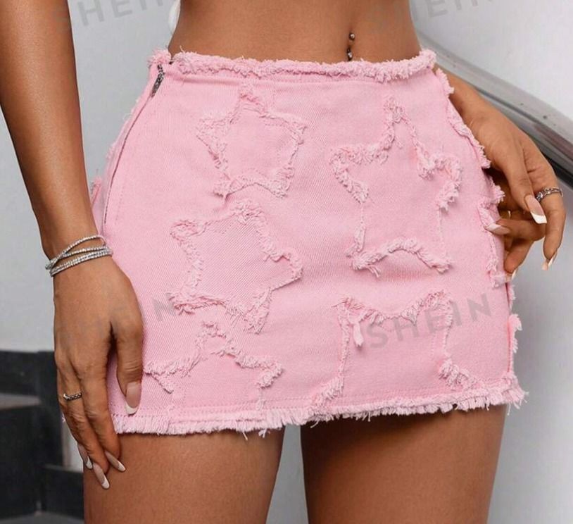 BRAND NEW baby light pink y2k star distressed denim skirt