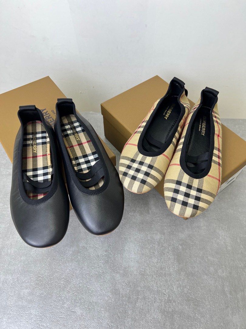 Burberry checkered leather ballet flat shoes Women s Fashion Footwear Flats on Carousell