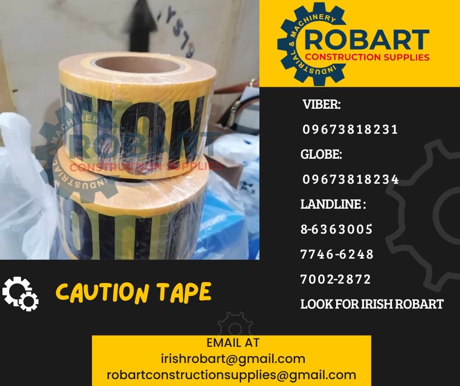 Caution tape (Category: Construction Tools & Equipment) located in Manila. Submitted by irishrobart_22 (Listing ID 1313997973, Image 1). Description: Caution tape Size: 3 x 300m SEND US MESSAGE FOR INQUIRIES ‼️‼️ LOOK FOR IRISH ROBART VBR : 0 9 6 7 3 8 1 8 2 3 1/ 0 9 6 7 3 8 1 8 2 3 4 LANDLINE 8-6 3 6 3 0 0 5 / 7 7 4 6 -6 2 4 / 7 0 0 2-2 8 7 2 GMAIL: I R I S H R O B A R T @ G M A I L . C O M Office Address: 1405 Yuseco St. Sta Cruz Manila 𝑹𝑶𝑩�