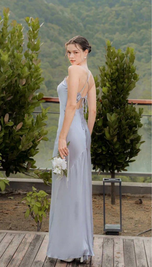 ash blue dress for wedding Wedtrend Women's Grey Blue A Line V Neck Tulle Embroidered Leaves Plus Size Bridesmaid Dress, Grey Blue / US6