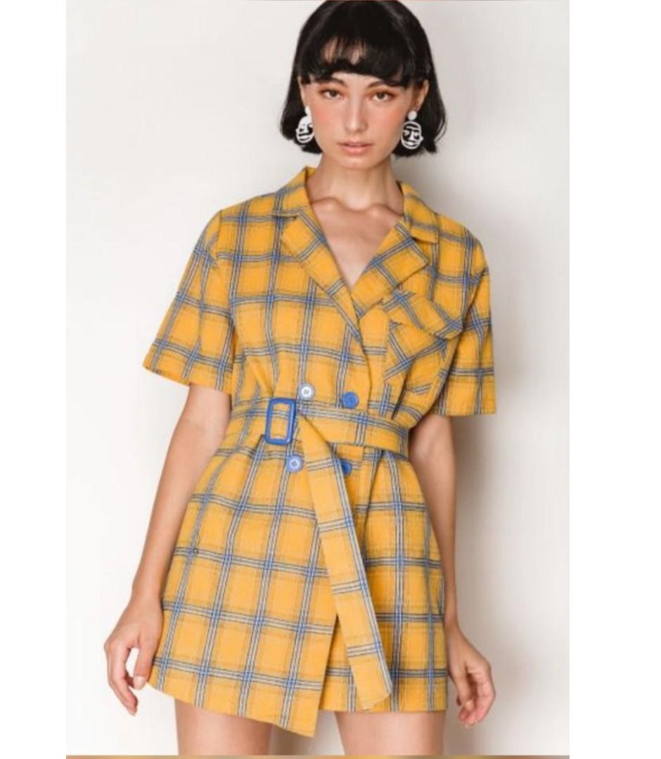 Yellow plaid romper cheap