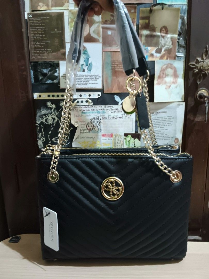 Guess Blakely Status Luxe Black Satchel Fesyen Wanita Tas Dompet di Carousell