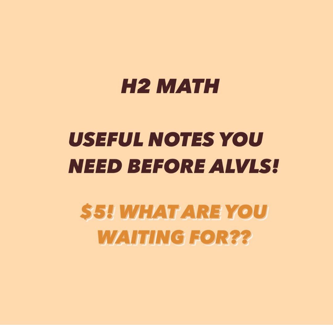 H2 math notes (Category: Assessment Books) located in Singapore. Submitted by coolsumikkos (Listing ID 1314000639, Image 1). Description: hi everyone, i finished a lvls in 2023 and was very satisfied with my own results! these notes were my LIFE SAVER since school notes are always very lengthy and sometimes, useless and irrelevant the notes i will be providing are: (by schools selected by me, not done by me) -integration formula list -complex num