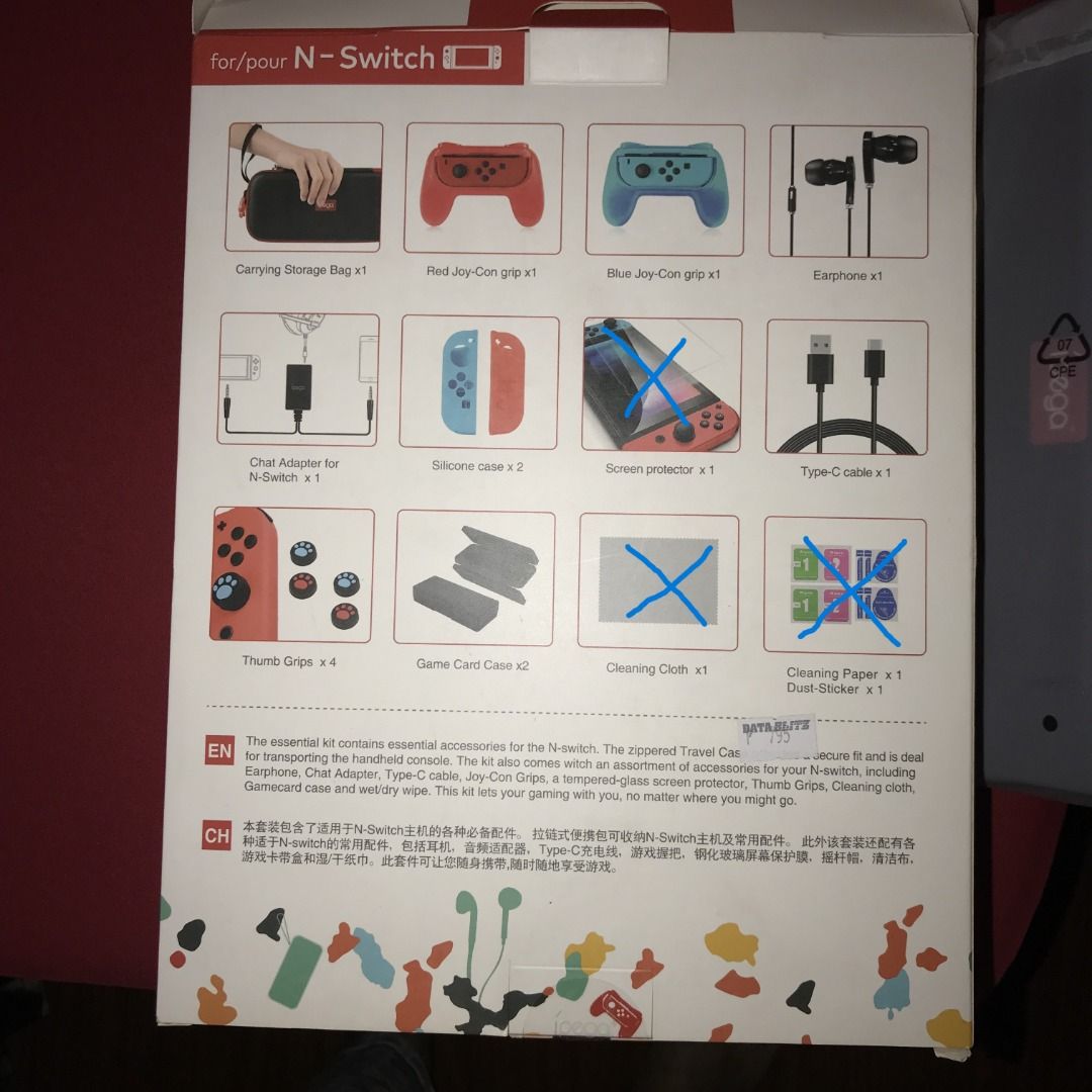 Ipega 18 in 1 Super Kit for Nintendo Switch (Category: Cases & Covers) located in Taguig. Submitted by trumanrose (Listing ID 1314107988, Image 3). Description: Screen protector, cleaning cloth, and cleaning paper/dust sticker NOT included (already used). Everything else is unused. https://ecommerce.datablitz.com.ph/products/ipega-18-in-1-super-kit-for-n-switch-pg-9182.