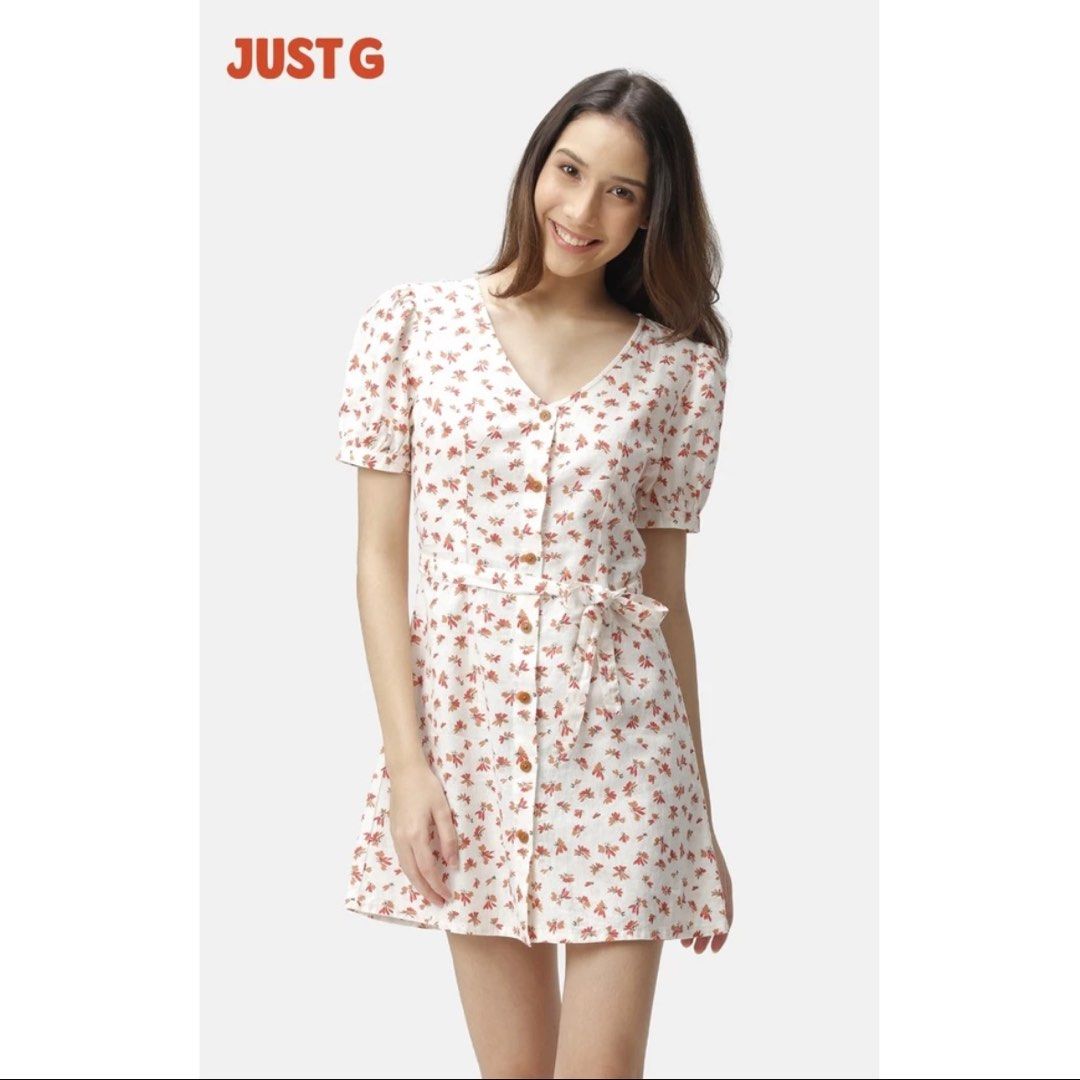 Just G belted floral vintage button down dress size xs Women s Fashion Dresses Sets Dresses on Carousell