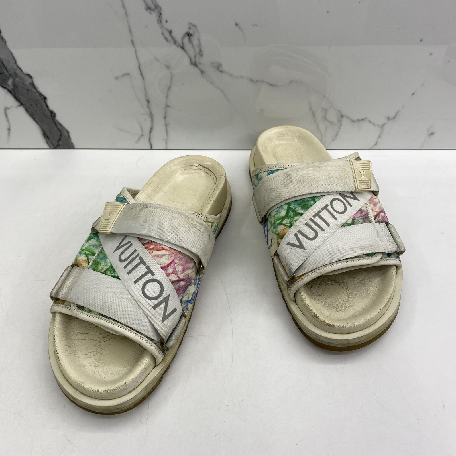 LOUIS VUITTON WHITE HONOLULU SLIDES SIZE 7# 247032505 #, Luxury