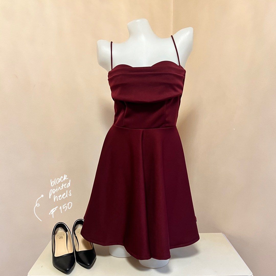 Maroon Dress and black leather heels can be sold separately Women s Fashion Dresses Sets Dresses on Carousell