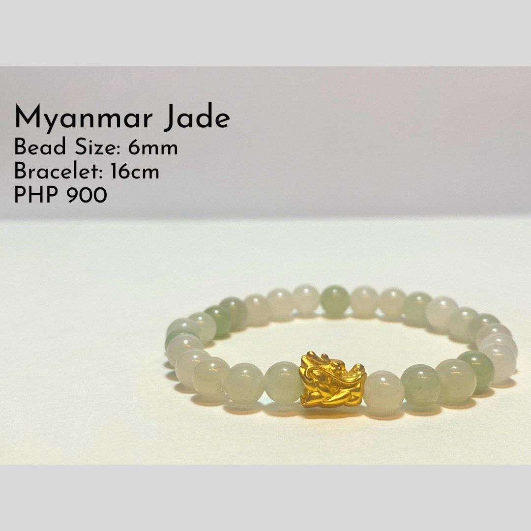 Myanmar Jade w Golden Dragon Head (Category: Bracelets) located in Quezon City. Submitted by goodfinds_gdkdsclb (Listing ID 1314035521, Image 1). Description: Bracelet size: 16cm Bead size: 6mm.