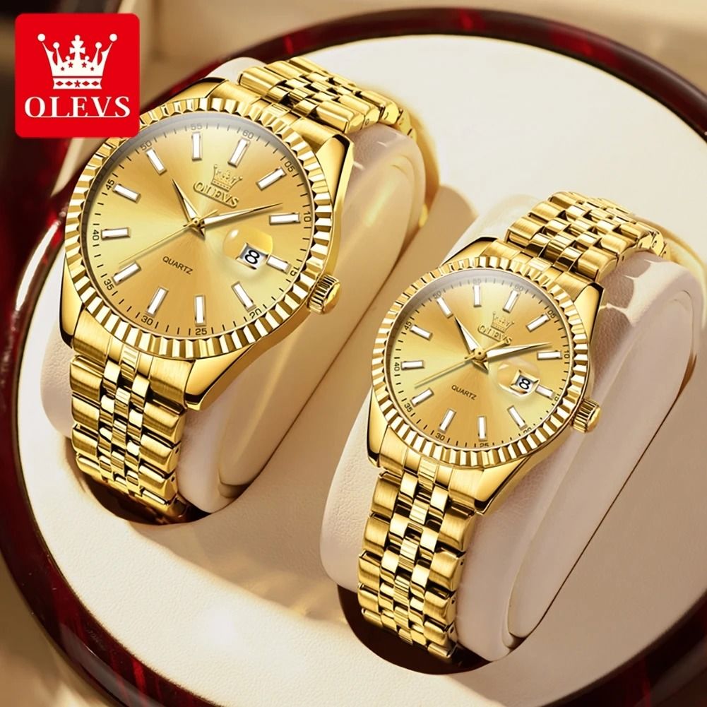 OLEVS Original Luxury Couple Watch Gold Stainless Steel Strap Quartz Men and Women Watch Romantic Lover Gift Bracelet Watches Carousell