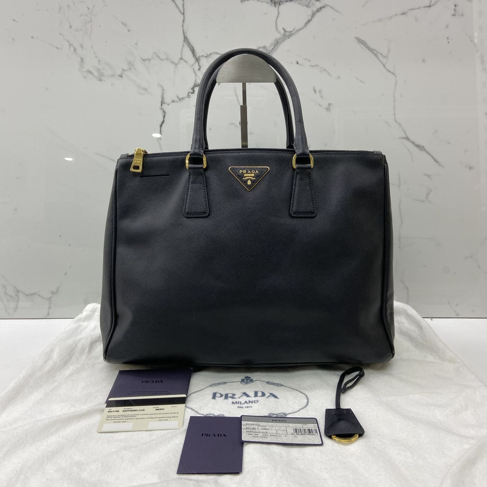 PRADA BN1786 BLACK SAFFIANO DOUBLE ZIP TOTE BAG 247031408