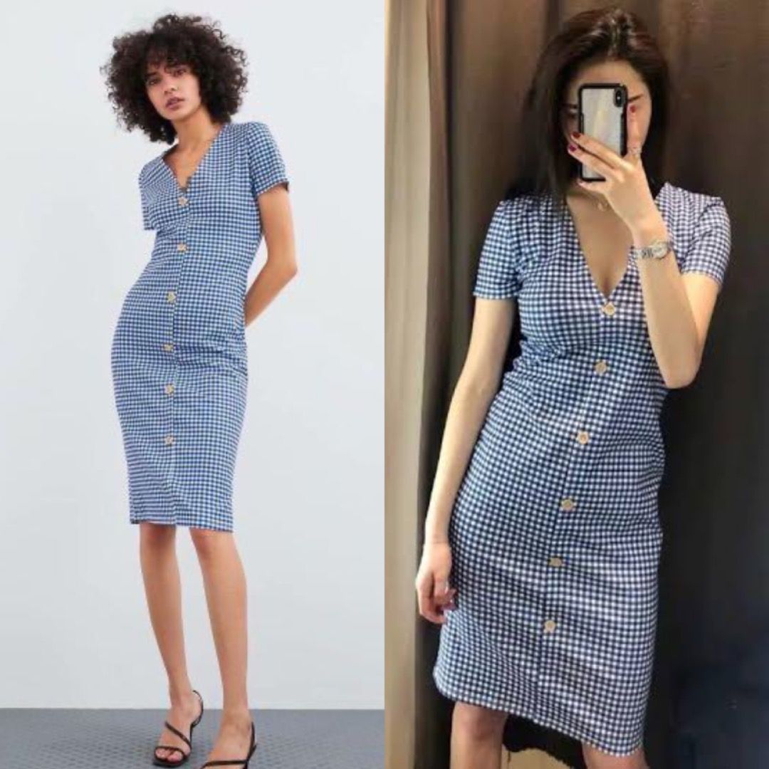 Zara blue gingham dress 2025