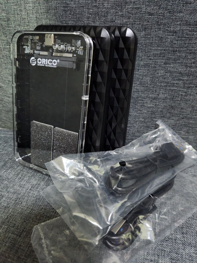 2.5 HDD Orico Enclosures (Category: Hard Disks & Thumbdrives) located in Marikina City. Submitted by earnestaustria (Listing ID 1314305283, Image 1). Description: 3 pieces set brand new condition with sticker pads no issues with sealed USB C to A cords with replacement boxes Marikina City.