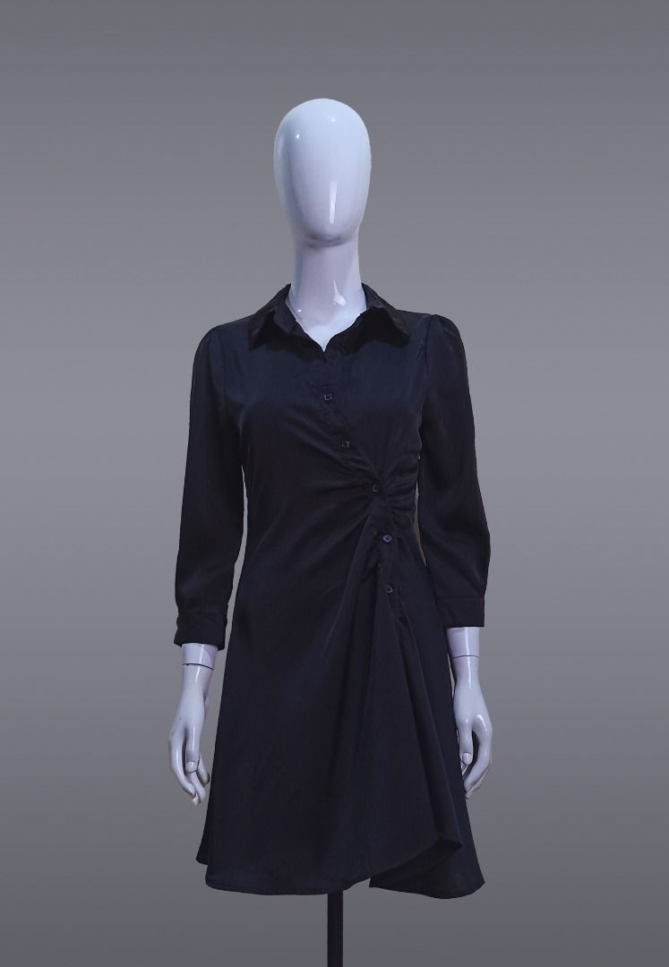 princess polly baby blue dress DAFPZW Women Asymmetrical Hem Casual Satin Shirt Dress Button Down 3/4  Sleeve Tunic Top 2025 Trendy Long Shirts