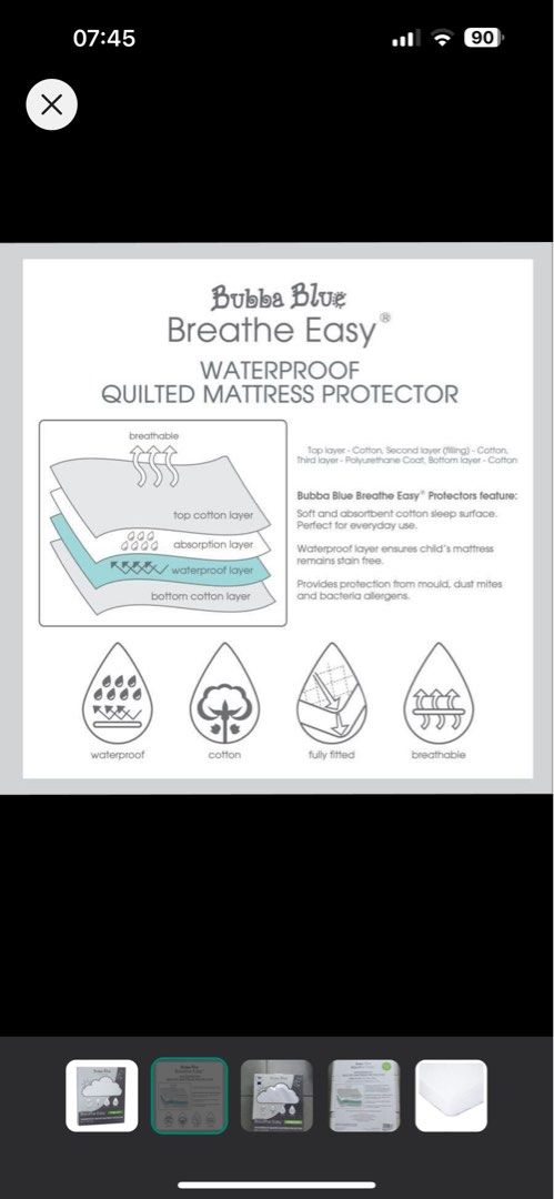 Bubba Blue Quilted Mattress Protector brand new Babies Kids Baby Nursery Kids Furniture Cots Cribs on Carousell