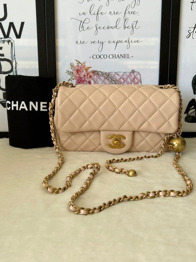 Chanel CC Mini Rectangle Pearl Crush Bag (Category: Luxury Bags & Wallets) located in Manila. Submitted by bagislifeshop (Listing ID 1314207654, Image 1). Description: ☑️Available in Pampanga ✅Microchipped ✅Condition: 8.8/10 ✅Material: Lambskin ✅Colour: Light pink in Brushed GHW ✅Inclusion: dustbag and entrupy certificate .