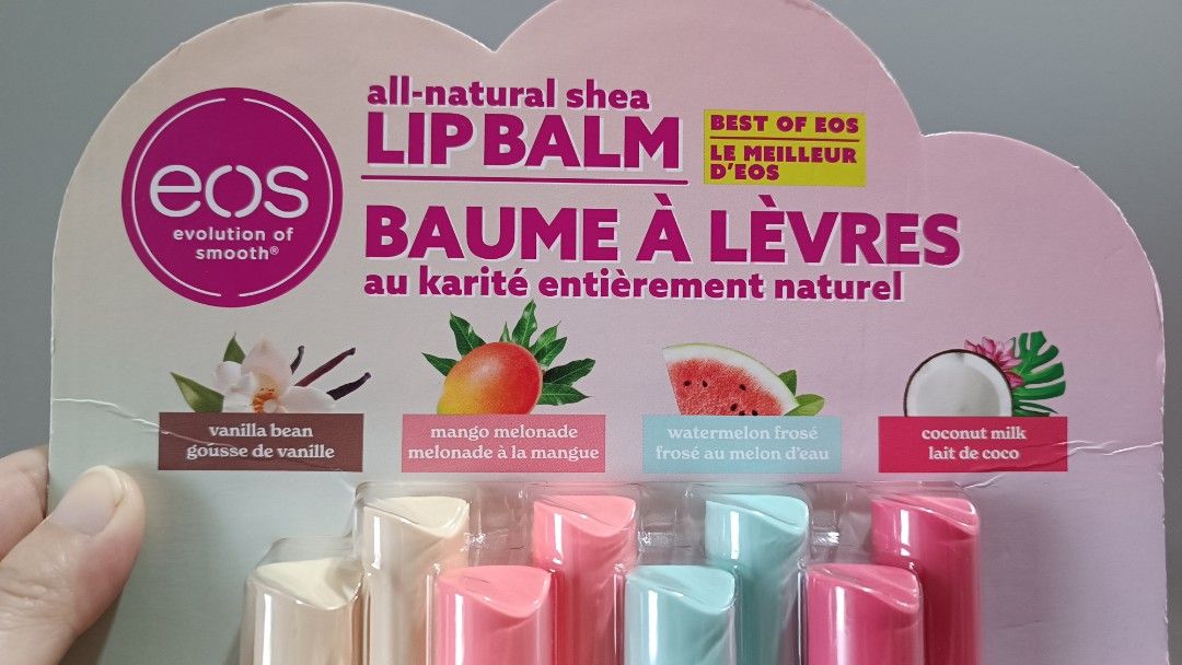 EOS lip balm per piece (Category: Makeup) located in Manila. Submitted by unboxing_addict (Listing ID 1314266349, Image 2). Description: 200 each / per piece brand new eos lip balm choose your flavor been a user for so long already effective to soften dry lips adds moisture to kissable lip for hours :) not like your usual drugstore lipbalm na sandali lang, dry na ulit lips.