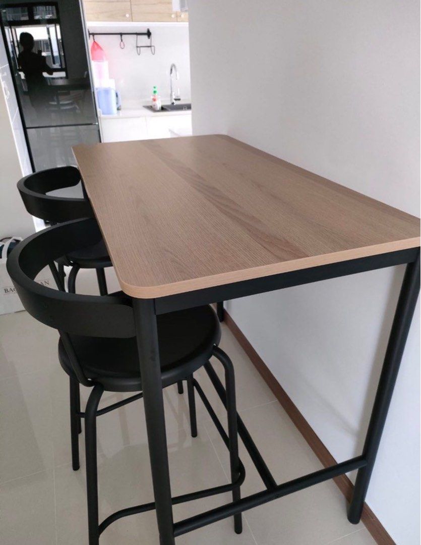 High Ikea dining table with 2 high chairs, Furniture & Home Living