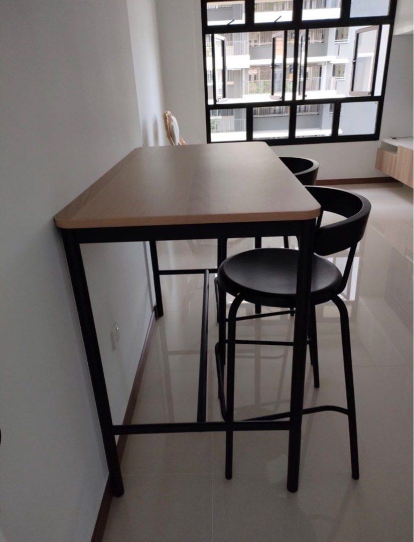 High Ikea dining table with 2 high chairs, Furniture & Home Living