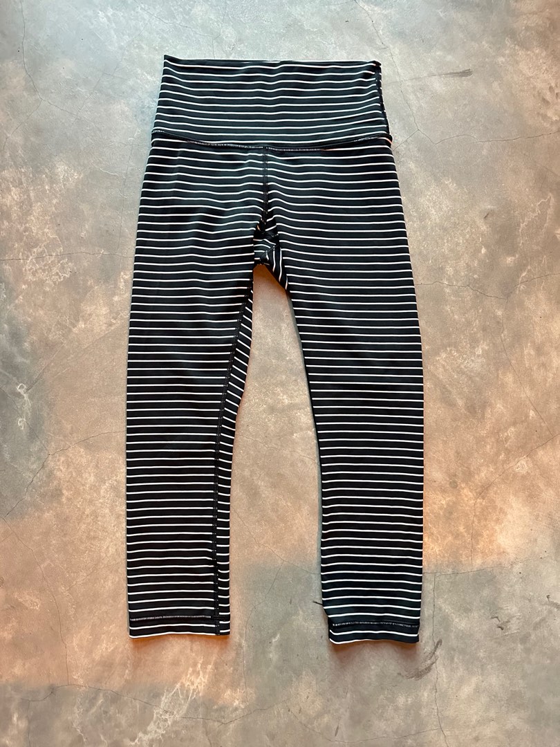 Lululemon Leggings Wunder Under Hi Rise Crop Navy and White stripes Women s Fashion Activewear on Carousell