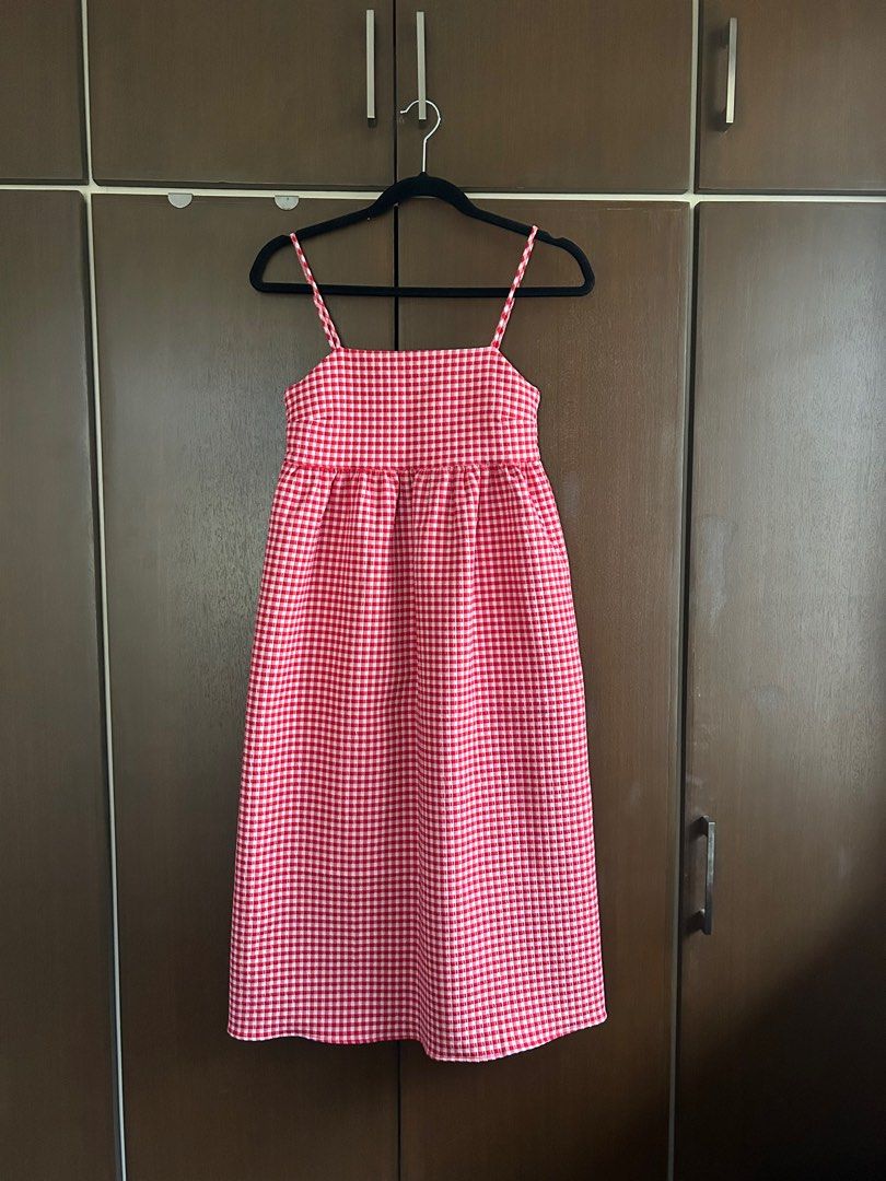 mango red gingham dress Mango Women's Red Square Neck Cotton Eyelet Dress