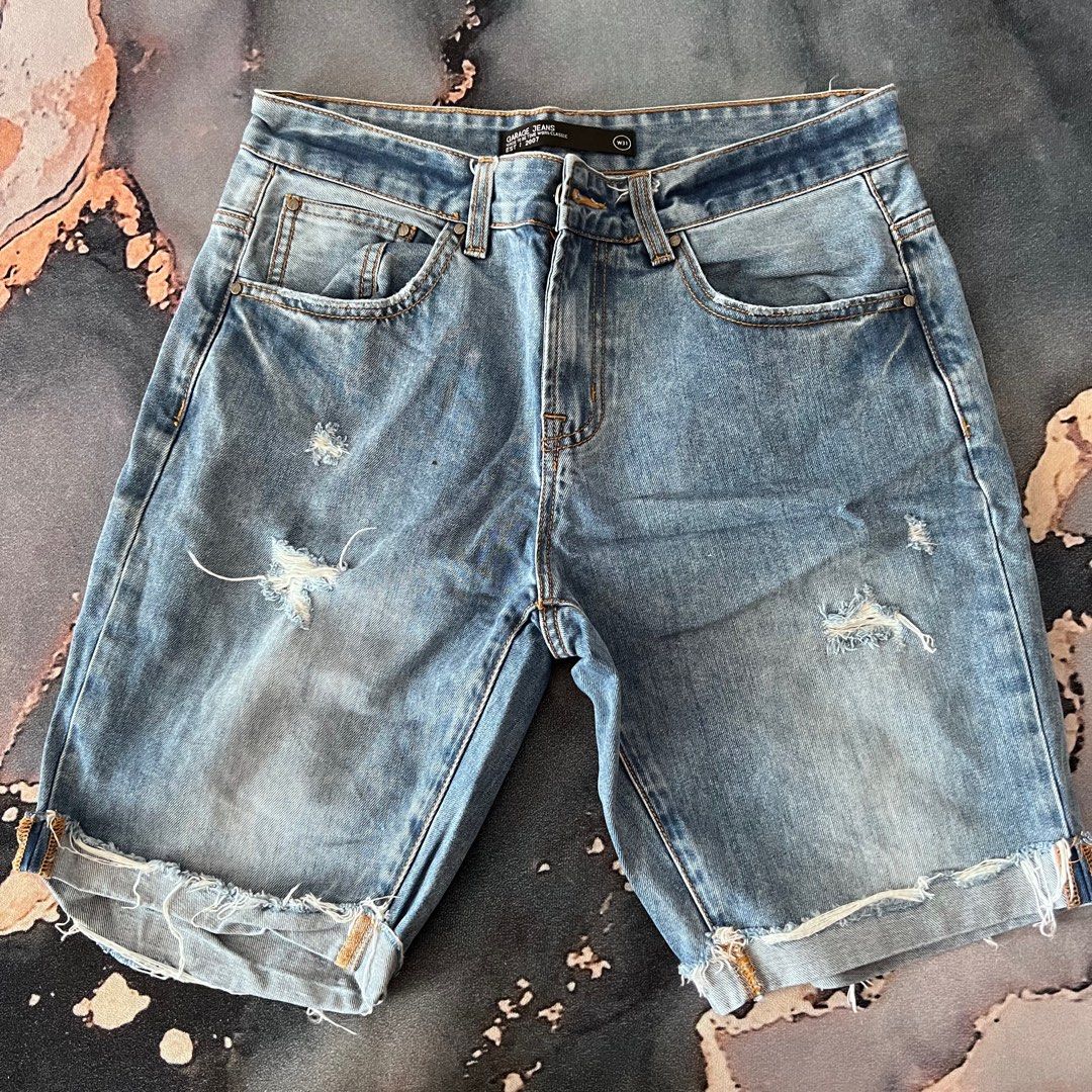 [GARAGE JEANS] MEN DENIM BLUE SHORT RIPPED JEANS, Men's Fashion ...