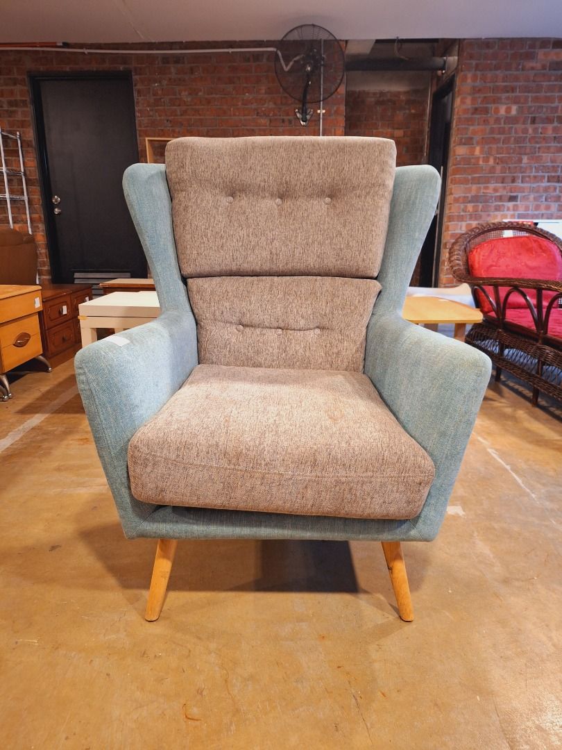 Modern Design Blue Grey Fabric Armchair Kerusi Lengan Biru Kelabu Reka Bentuk Moden Furniture Home Living Furniture Chairs on Carousell