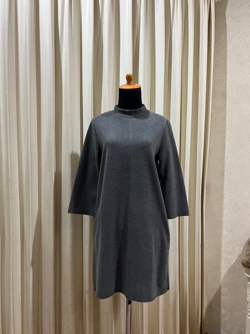 PB06 Pull Bear Grey Knit Turtleneck Dress, Fesyen Wanita
