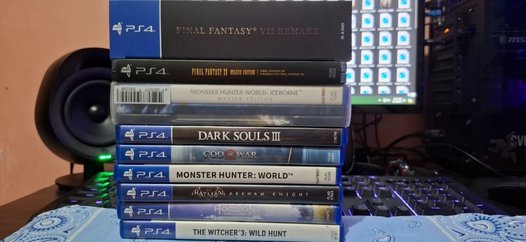 PS4 GAMES (Category: PlayStation) located in Manila. Submitted by marky141 (Listing ID 1311332092, Image 1). Description: Selling used PS4 games Dark Souls 3 (Normal) - 400 The Witcher 3 (Normal) - 500 Monster Hunter World - 400 Batman Arkham - 300 Horizon Zero Dawn - 400 Final Fantasy XV (Steelcase) - sold God of War - 500 Mode of Payment - Bank Transfer Last Price RFS: Decluttering.