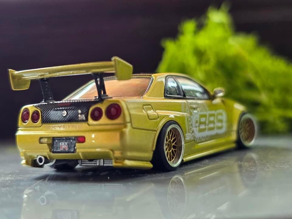 Time Micro 1/64 Nissan GTR R34 Ztune Gold BBS with figure, Hobbies