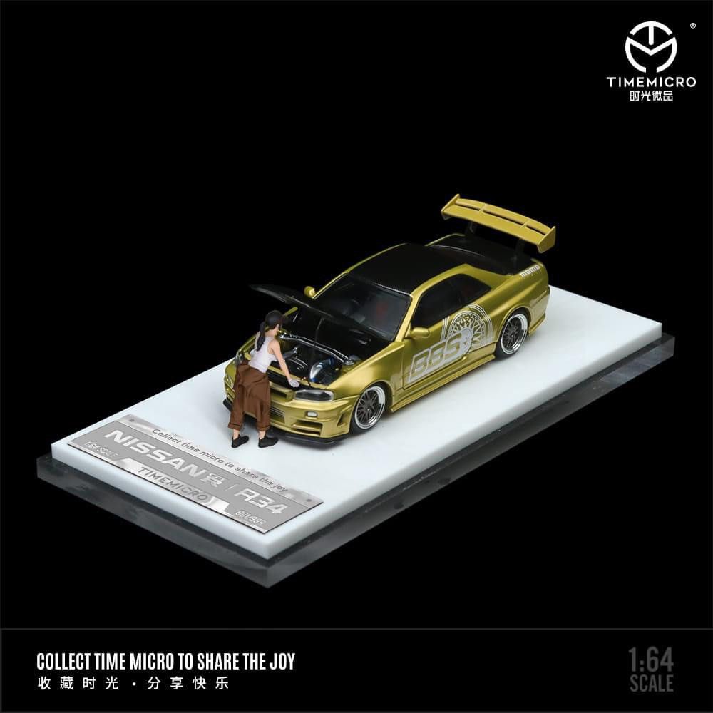 Time Micro 1/64 Nissan GTR R34 Ztune Gold BBS with figure, Hobbies