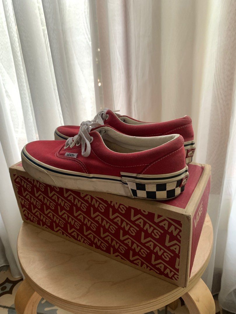 Vans Checkered block Tango Red Fesyen Wanita Sepatu di Carousell