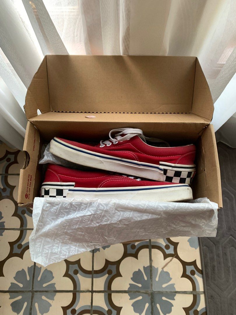 Vans Checkered block Tango Red Fesyen Wanita Sepatu di Carousell