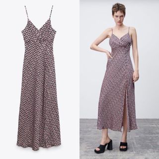 Zara Floral Print Camisole Satin Midi Maxi Dress