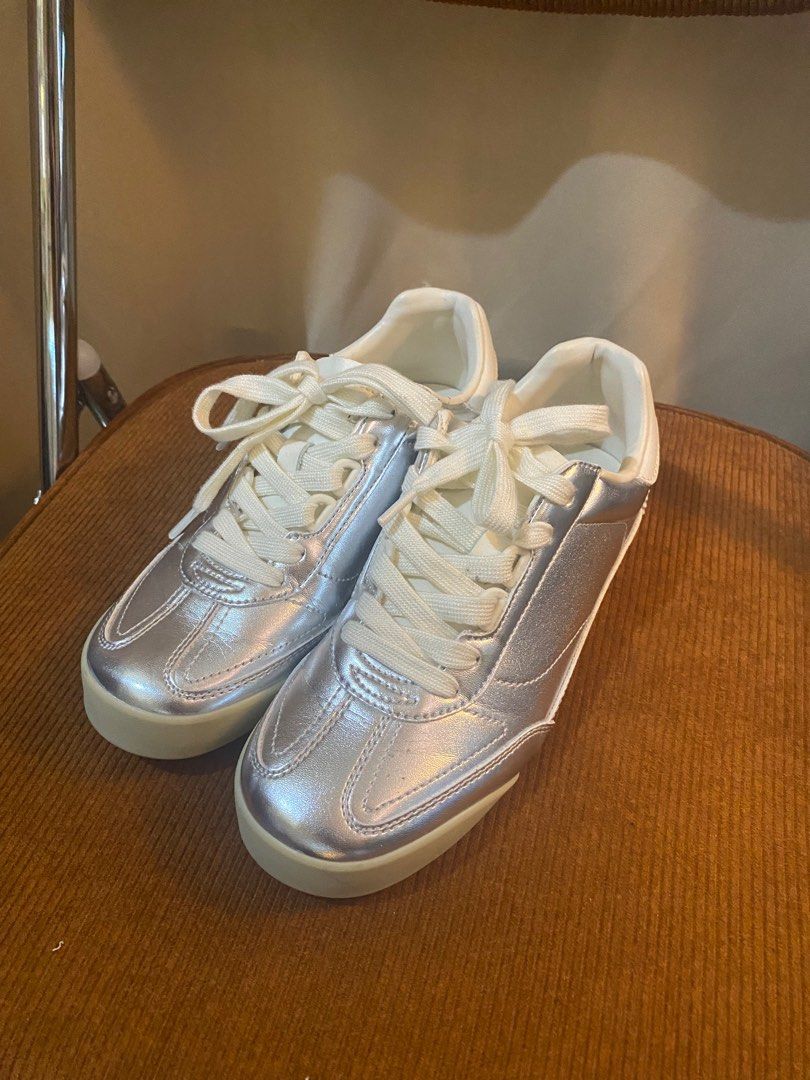 Zara Metallic Silver Sneakers Women s Fashion Footwear Sneakers on Carousell