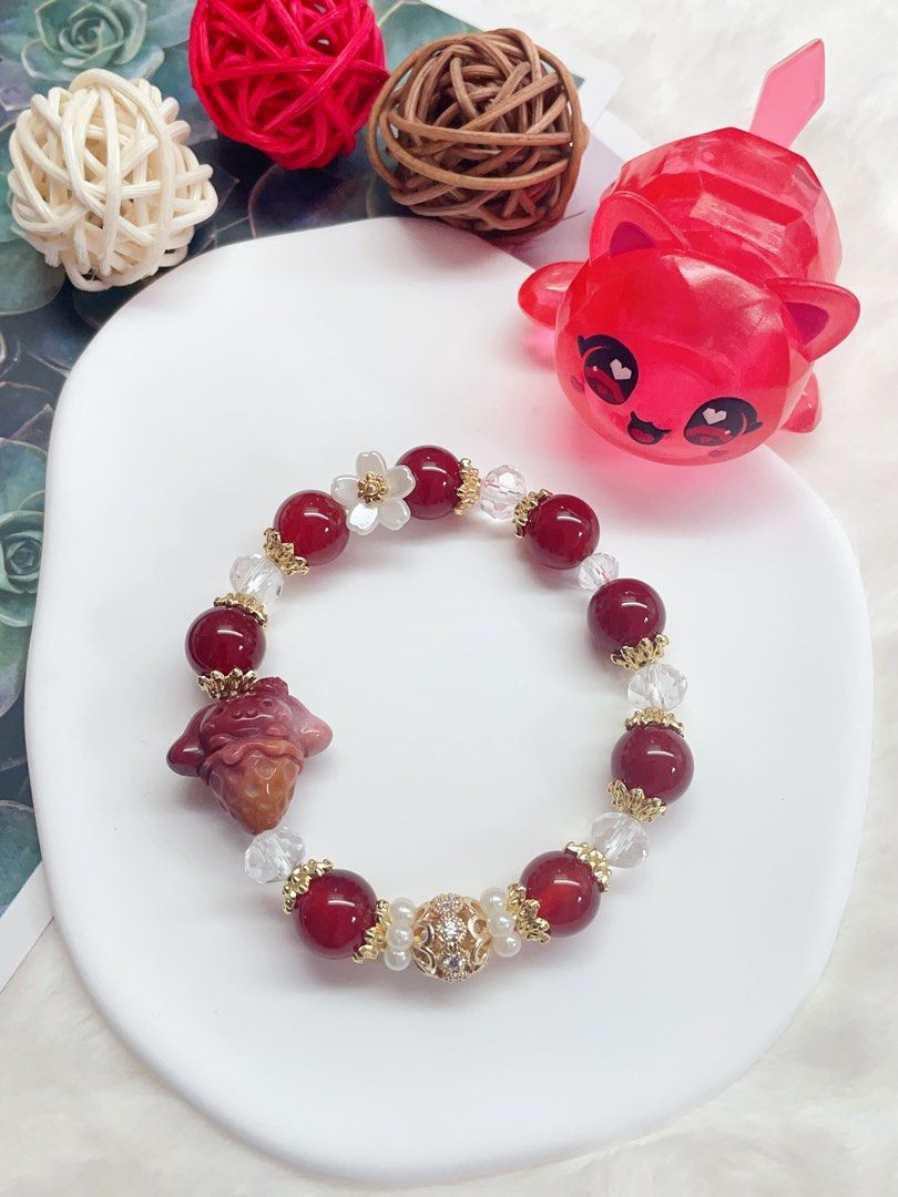 💎 Red Agate Cinnamoroll Crystal Bracelet, Women's Fashion