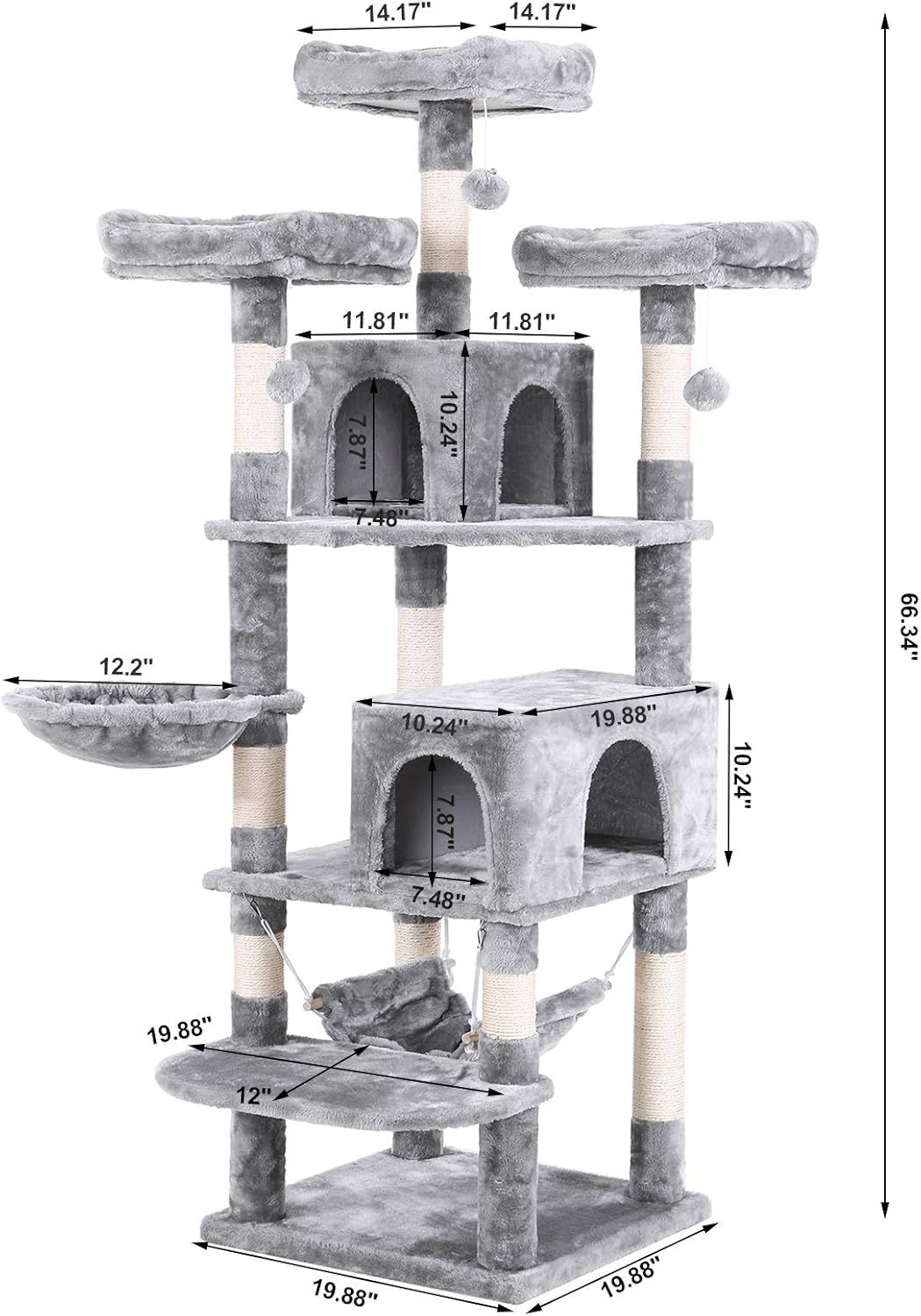 BEWISHOME Cat Tree for Indoor Cats 66.3 Inch Multi Level Large Cat Tower with Plush Top Perches Sisal Scratching Post Cat Play House Kitty Activity Center MMJ14L Pet Supplies Homes Other Pet