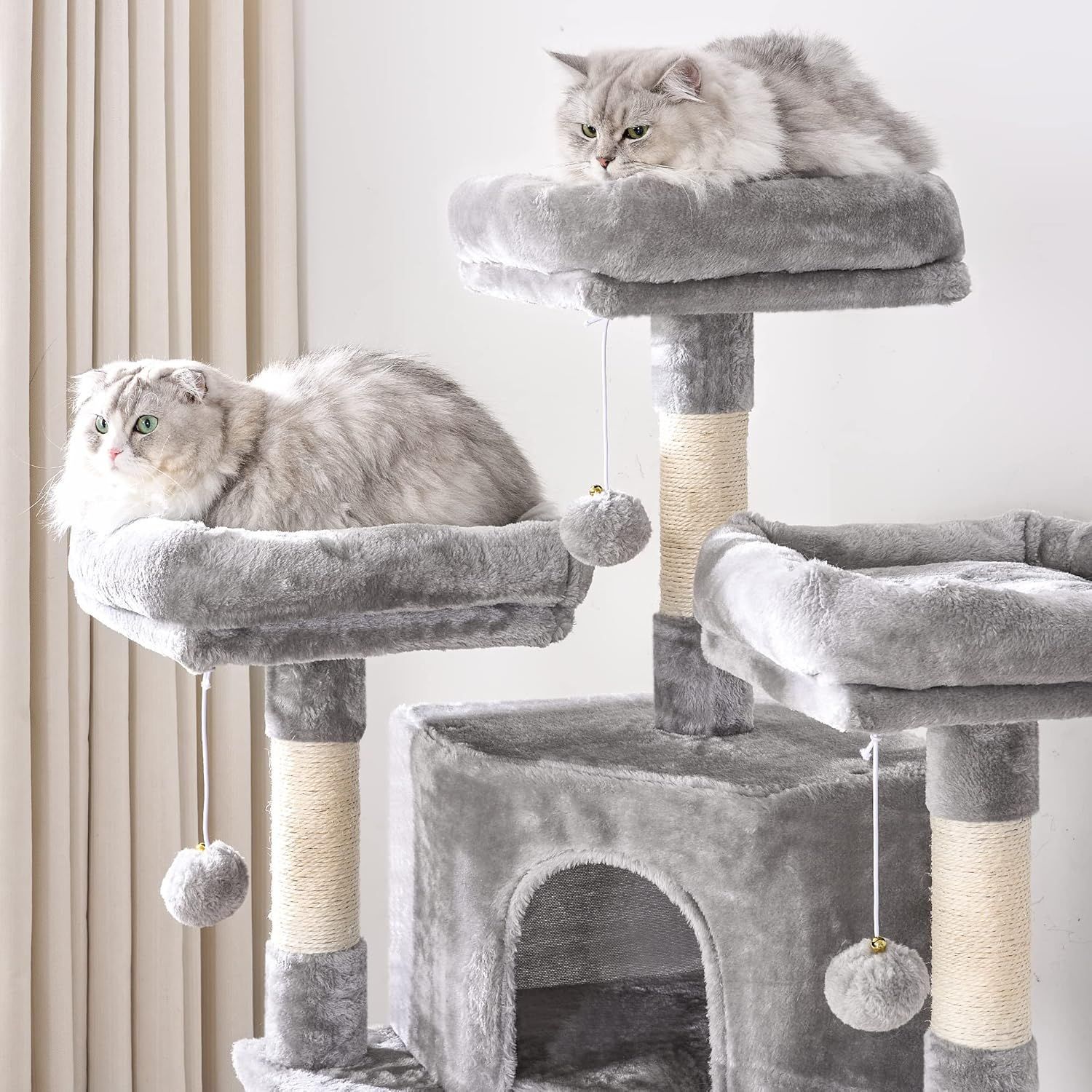 BEWISHOME Cat Tree for Indoor Cats Large Cat Tower Multi Level Cat Condo House with Sisal Scratching Post Plush Top Perches Hammock Cat Condo Play House Cat Furniture Kitty Activity Center MMJ21L Ligh...