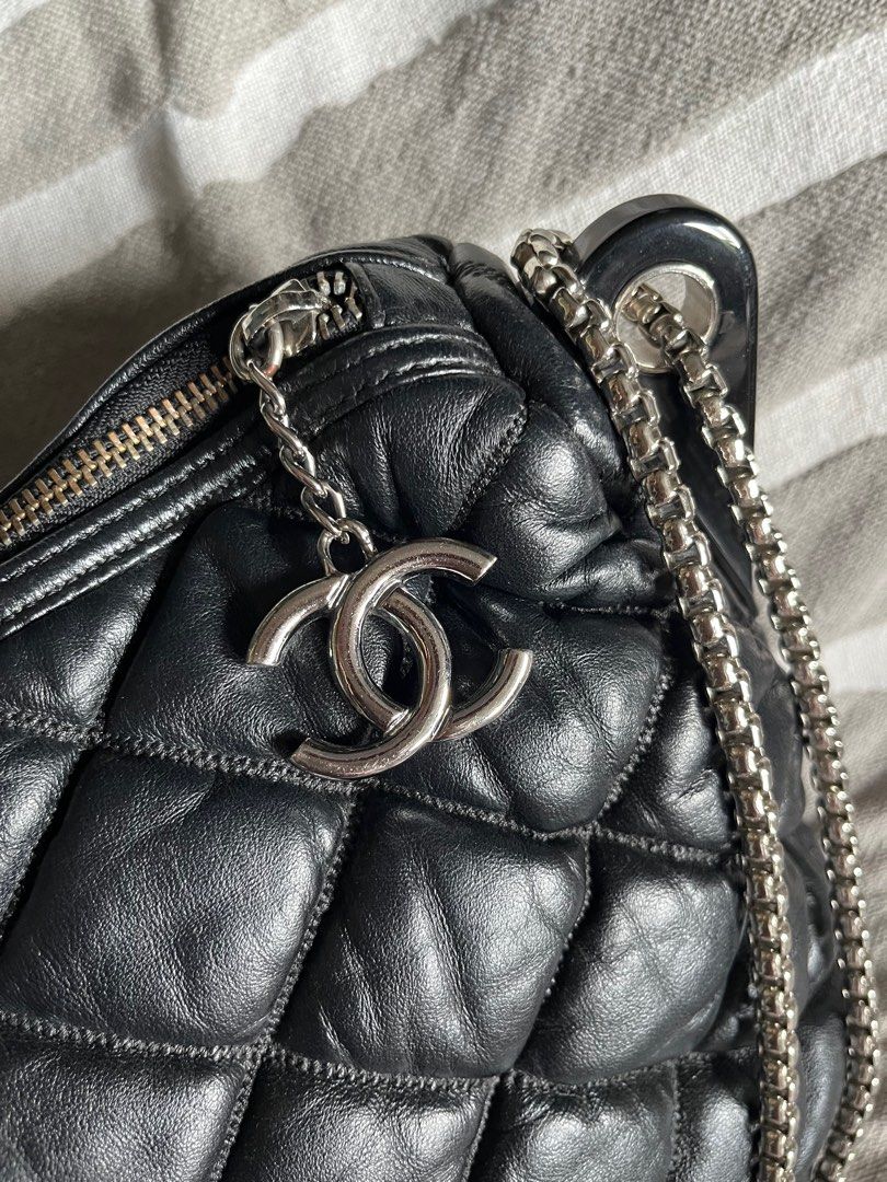 Chanel Bubble Hobo Bag (Category: Luxury Bags & Wallets) located in Antipolo. Submitted by rrraves (Listing ID 1314397243, Image 3). Description: Condition: Well used. Super soft leather. Leather smells good. Black, soft genuine leather with silver-tone metal accents. Lining in the usual Chanel jacquard logo with stamped logo zipper pull in interior pocket and a a tab with code. 17 x 14 inches This was a hand-me-down sent to me from the US. I hav