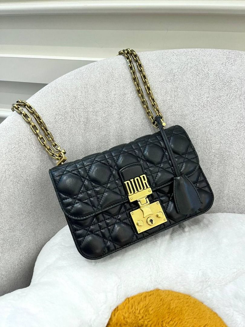 CHRISTIAN DIOR DIORADDICT FLAP BAG IN BLACK CANNAGE LAMBSKIN LEATHER FULL SET