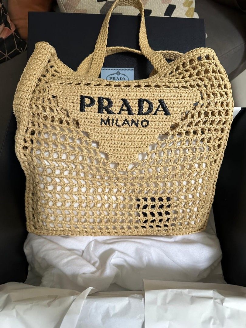 Fast Sale Preloved Prada Raffia Bag Complete card Prada bought in MBS SG box dustbag and paperbag Nett Exclude ongkir 13