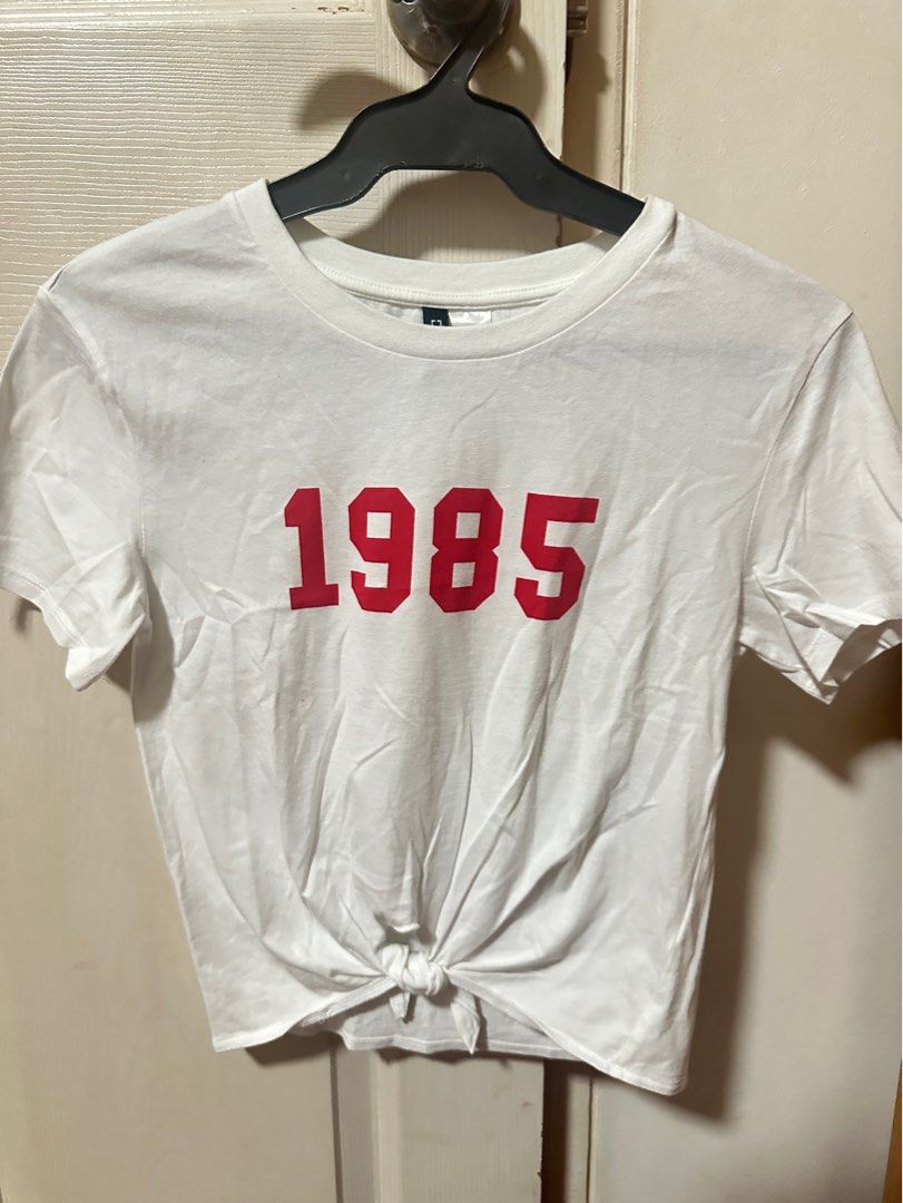 H M 1985 white crop tie shirt Women s Fashion Tops Shirts on Carousell