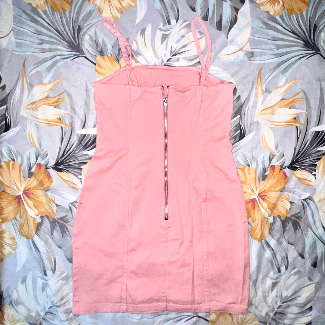 H M Denim Pink Fitted Dress Women s Fashion Dresses Sets Dresses on Carousell
