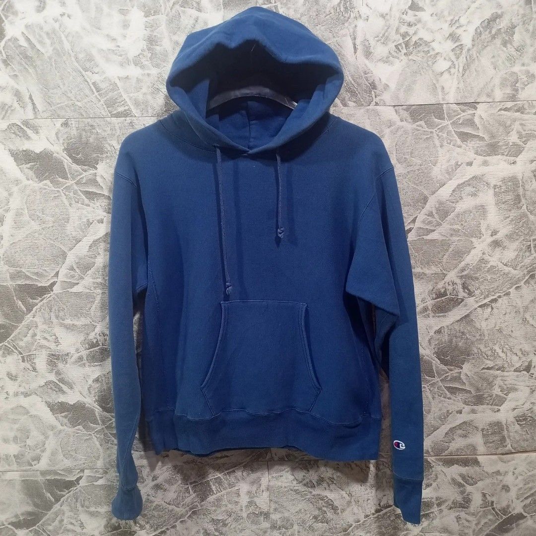 Hoodie CHAMPION USA polos biru Sz L bahan kaku tebal